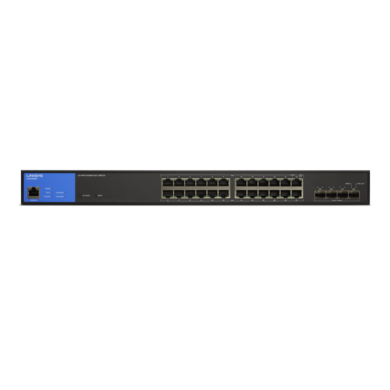 Linksys 24-Port Managed Gigabit PoE + Switch - 3 Layer Supported - Modular - 410W PoE Budget | LGS328MPC